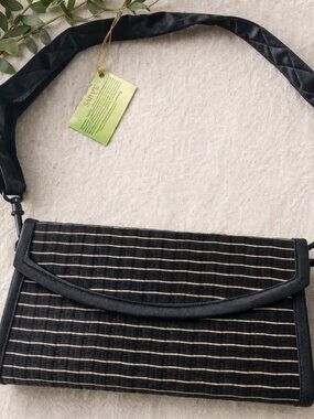 SARAYE Black Handwoven Clutch NWT Minimalist Woven Evening Bag Chic